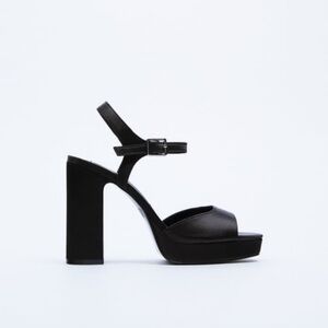 Zara Black Satin High Heel Platform Sandal